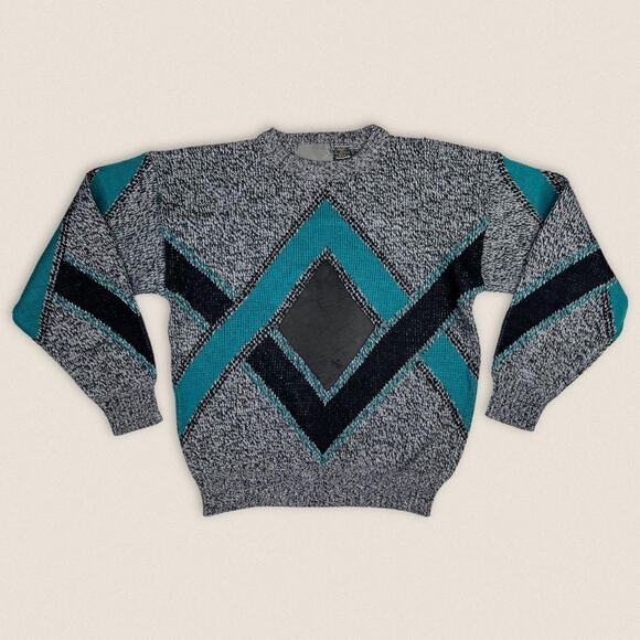 Vintage 90s Grandpa Sweater Funky Diamond Geometric Pattern Alvin Josef Medium - Picture 1 of 4